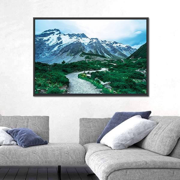 View Of Mt Cook With Stream Flowing Canvas Wall Art-5 Horizontal-Gallery Wrap-22" x 12"-Tiaracle