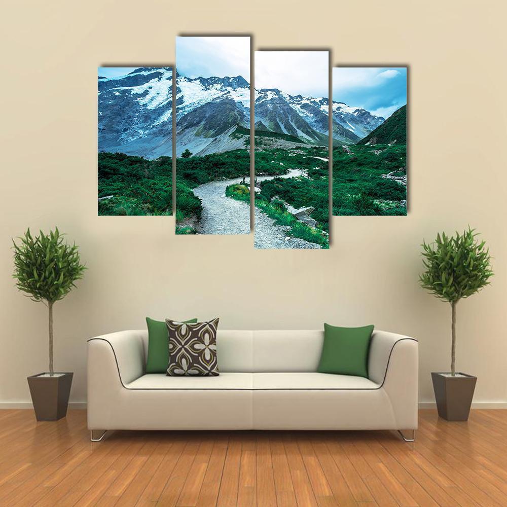 View Of Mt Cook With Stream Flowing Canvas Wall Art-4 Pop-Gallery Wrap-50" x 32"-Tiaracle