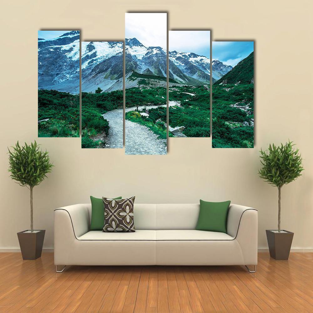 View Of Mt Cook With Stream Flowing Canvas Wall Art-5 Pop-Gallery Wrap-47" x 32"-Tiaracle