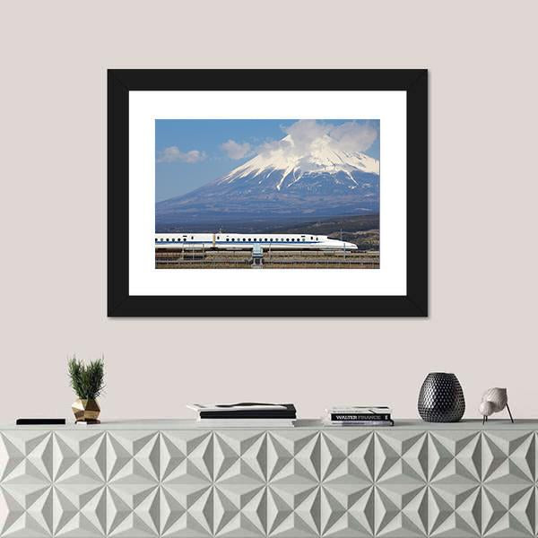View Of Mt Fuji And Tokaido Shinkansen Canvas Wall Art-1 Piece-Framed Print-20" x 16"-Tiaracle