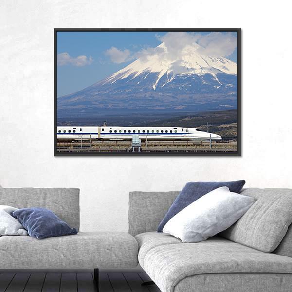 View Of Mt Fuji And Tokaido Shinkansen Canvas Wall Art-3 Horizontal-Gallery Wrap-25" x 16"-Tiaracle