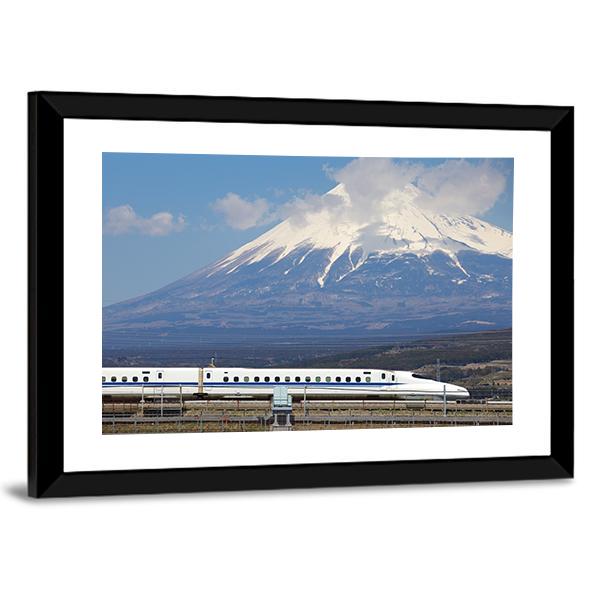 View Of Mt Fuji And Tokaido Shinkansen Canvas Wall Art-3 Horizontal-Gallery Wrap-25" x 16"-Tiaracle