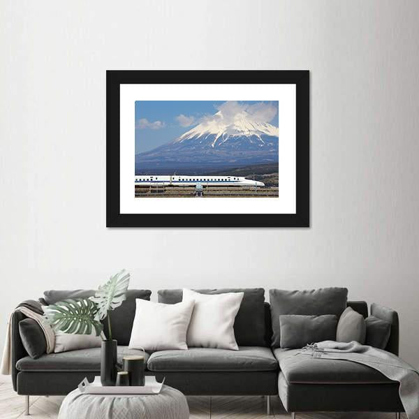 View Of Mt Fuji And Tokaido Shinkansen Canvas Wall Art-3 Horizontal-Gallery Wrap-25" x 16"-Tiaracle