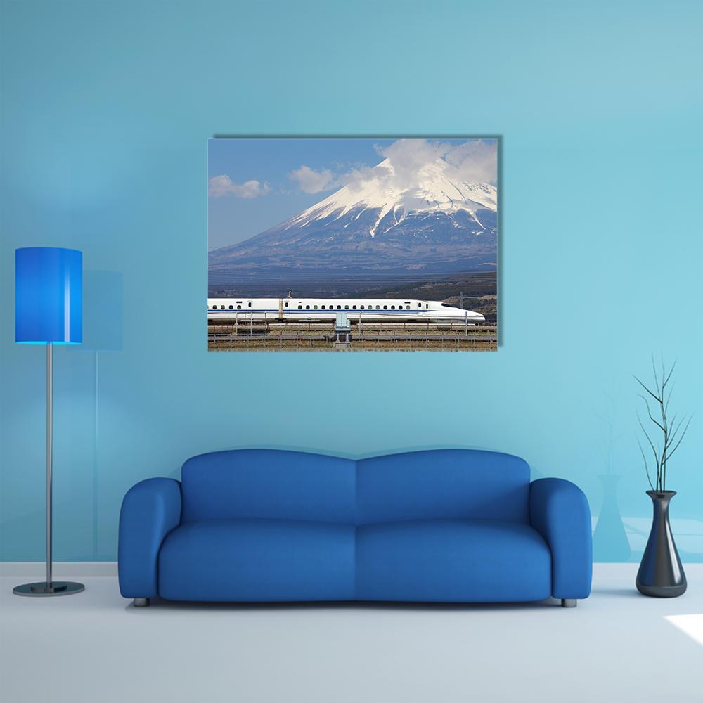 View Of Mt Fuji And Tokaido Shinkansen Canvas Wall Art-1 Piece-Gallery Wrap-48" x 32"-Tiaracle