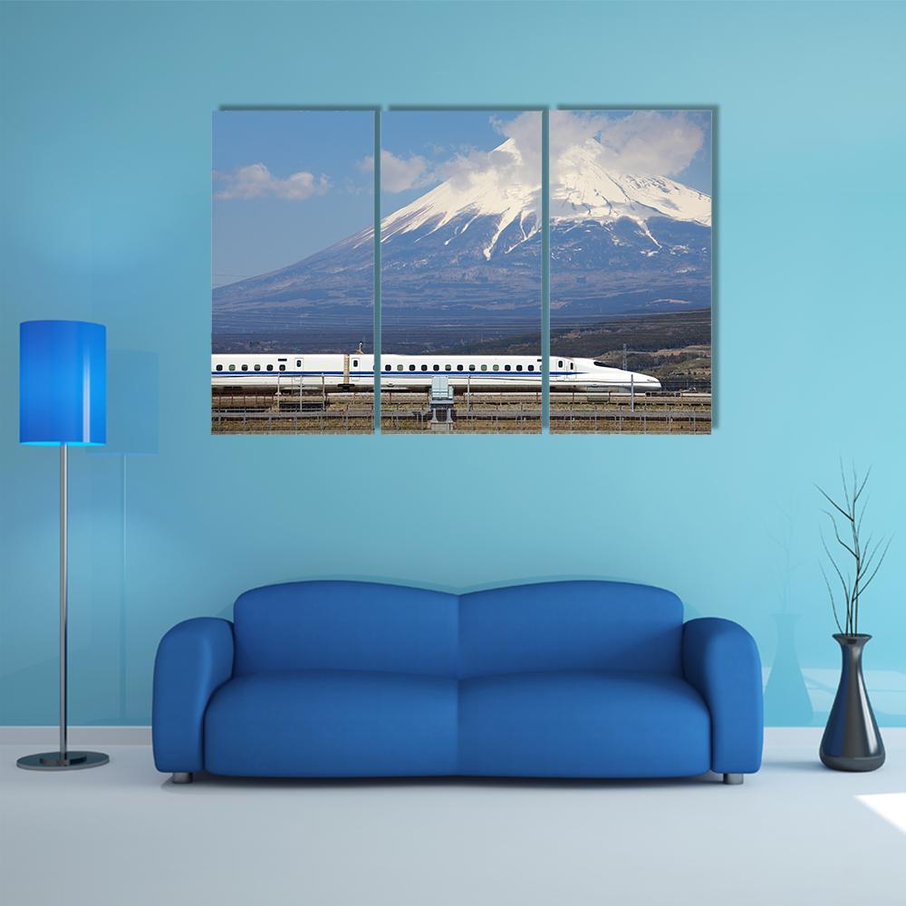 View Of Mt Fuji And Tokaido Shinkansen Canvas Wall Art-3 Horizontal-Gallery Wrap-37" x 24"-Tiaracle