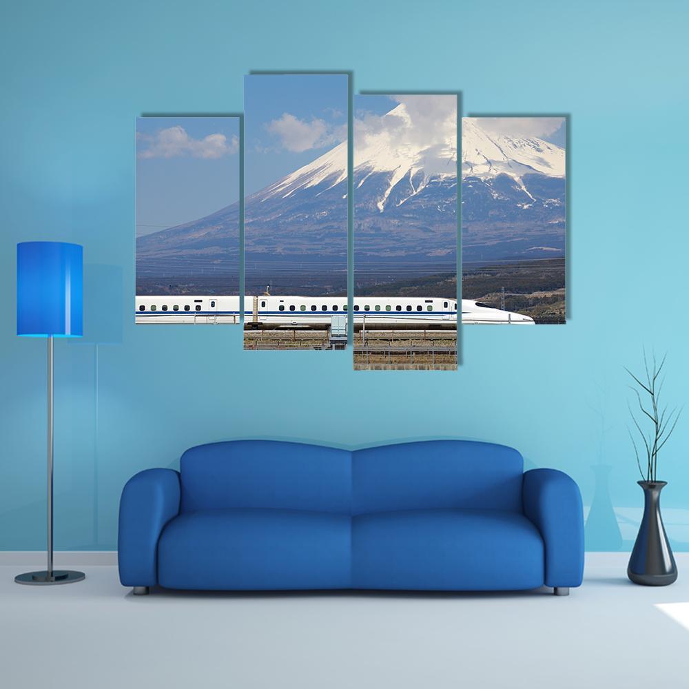 View Of Mt Fuji And Tokaido Shinkansen Canvas Wall Art-4 Pop-Gallery Wrap-50" x 32"-Tiaracle