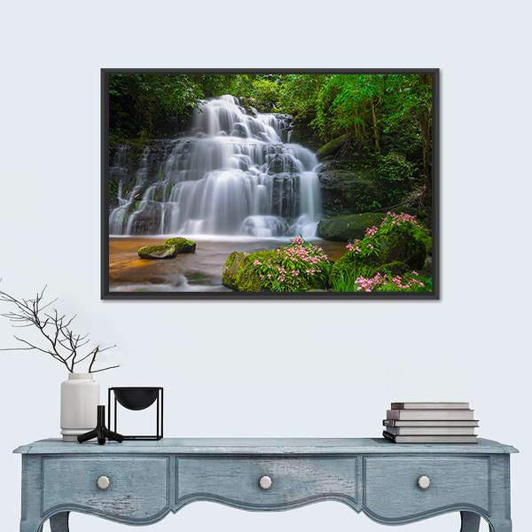 View Of Mun Daeng Waterfall Canvas Wall Art-1 Piece-Floating Frame-24" x 16"-Tiaracle