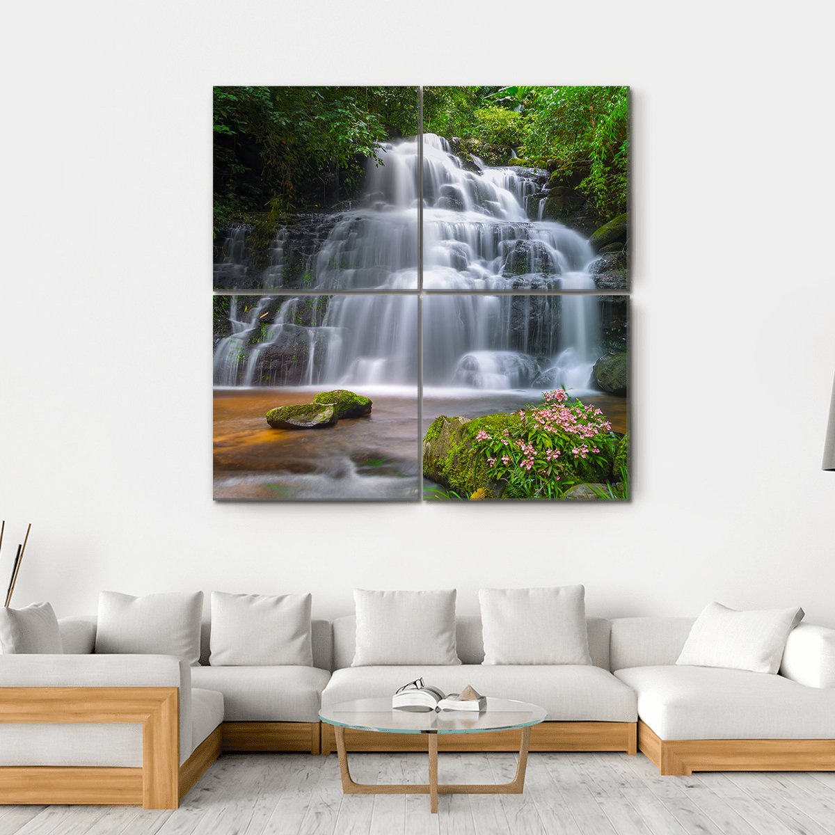 View Of Mun Daeng Waterfall Canvas Wall Art-4 Square-Gallery Wrap-17" x 17"-Tiaracle