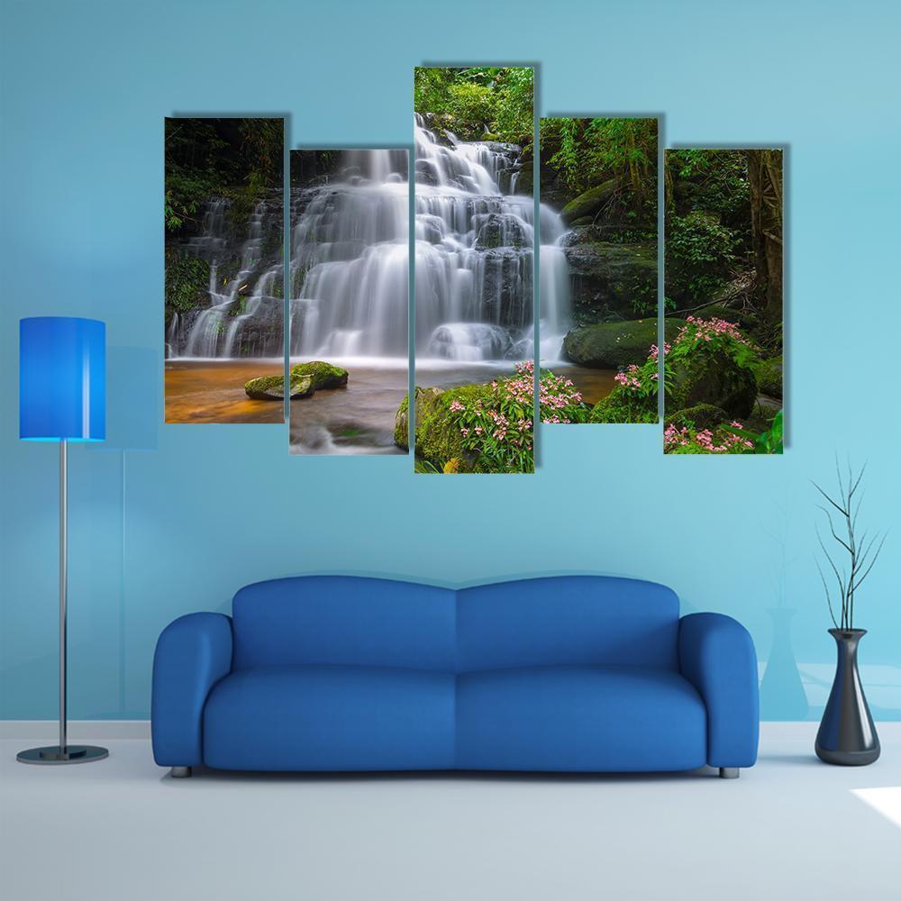 View Of Mun Daeng Waterfall Canvas Wall Art-5 Pop-Gallery Wrap-47" x 32"-Tiaracle