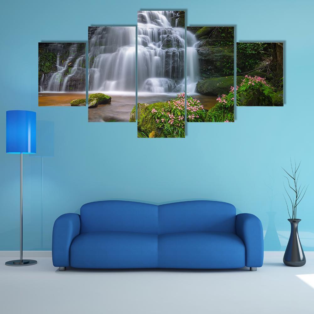 View Of Mun Daeng Waterfall Canvas Wall Art-5 Star-Gallery Wrap-62" x 32"-Tiaracle