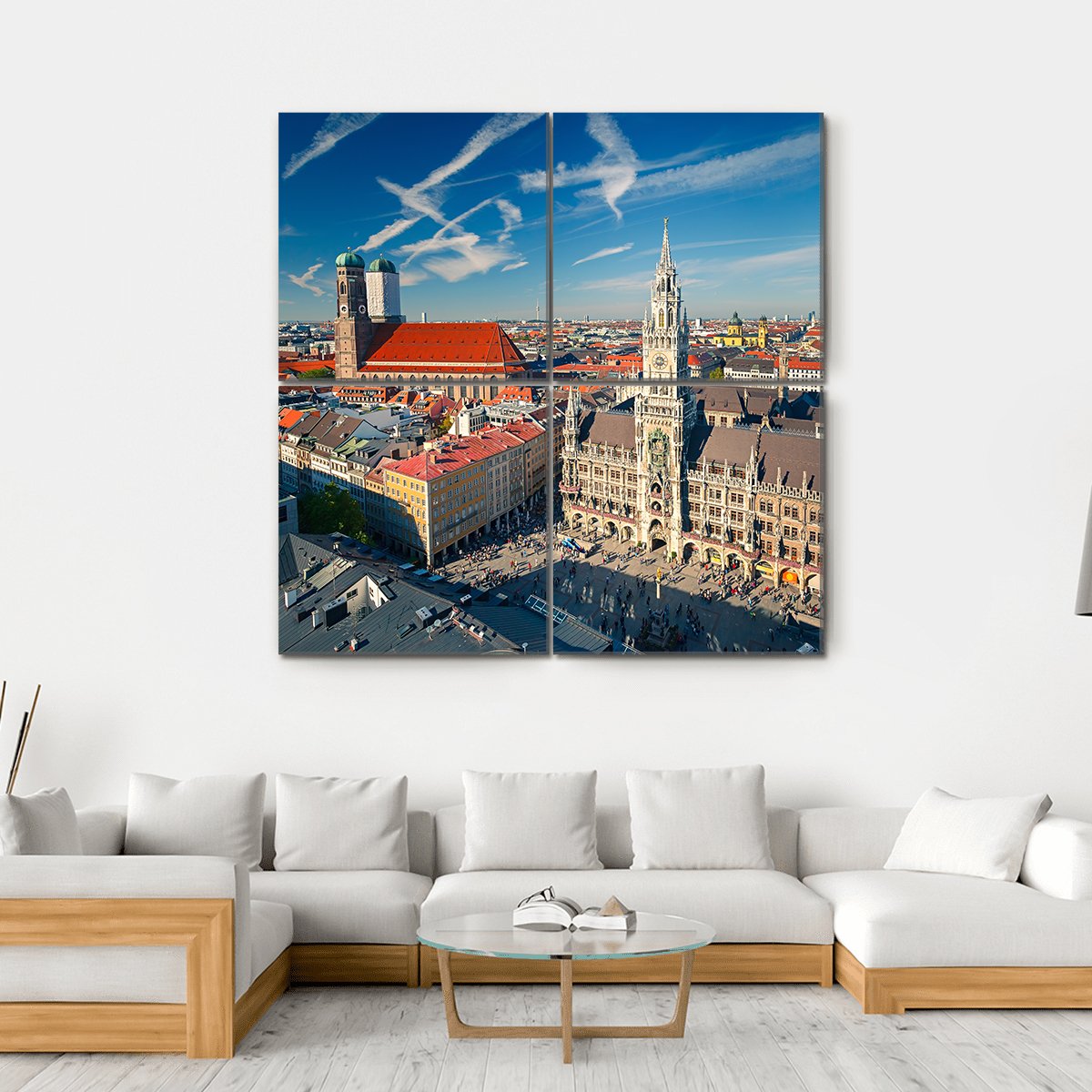 View Of Munchen Marienplatz Canvas Wall Art-4 Square-Gallery Wrap-17" x 17"-Tiaracle