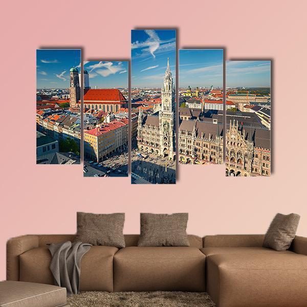 View Of Munchen Marienplatz Canvas Wall Art-5 Pop-Gallery Wrap-47" x 32"-Tiaracle