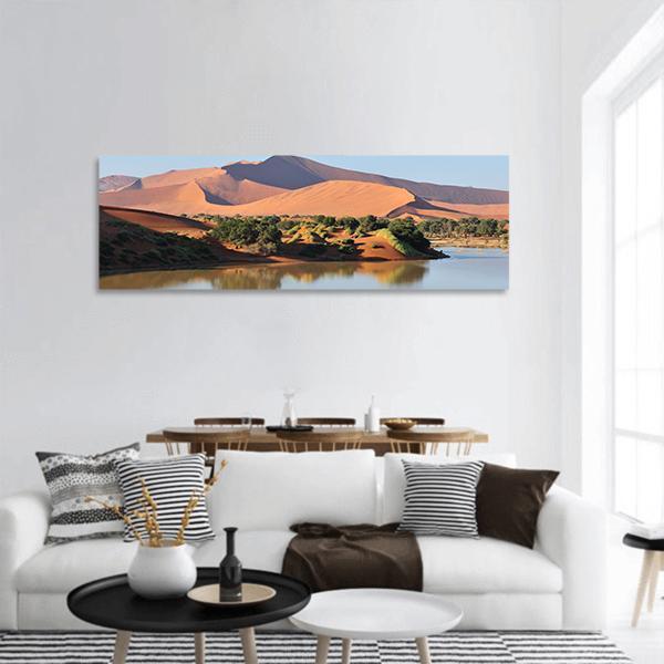 Flooded Sossusvlei Namib Desert Panoramic Canvas Wall Art-1 Piece-36" x 12"-Tiaracle