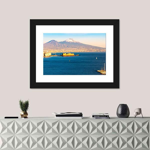 View Of Naples With Vesuvius Volcano Canvas Wall Art-1 Piece-Framed Print-20" x 16"-Tiaracle
