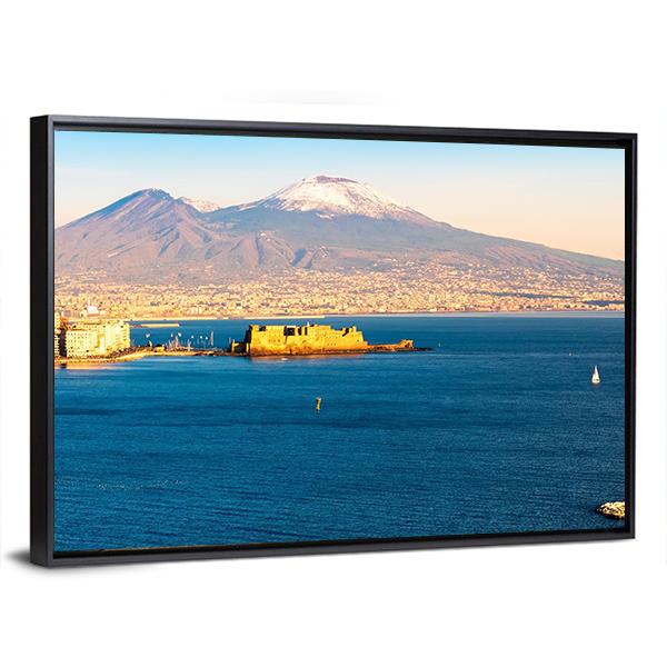 View Of Naples With Vesuvius Volcano Canvas Wall Art-3 Horizontal-Gallery Wrap-25" x 16"-Tiaracle