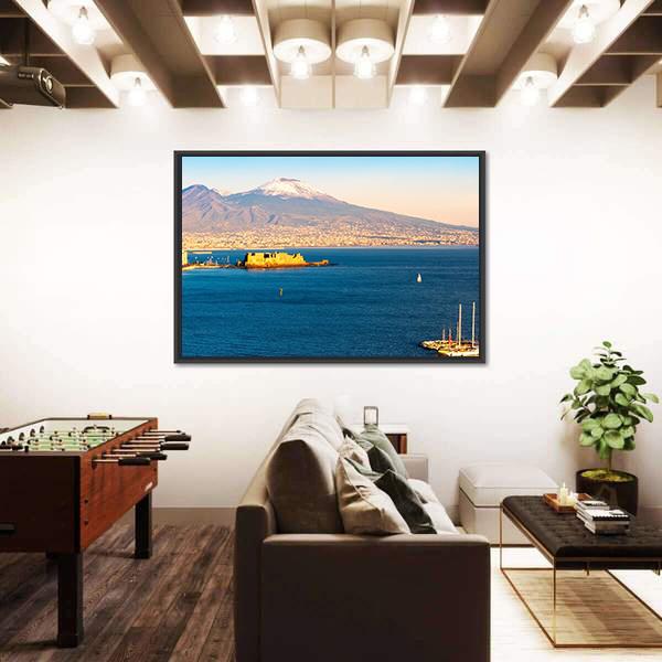View Of Naples With Vesuvius Volcano Canvas Wall Art-3 Horizontal-Gallery Wrap-25" x 16"-Tiaracle