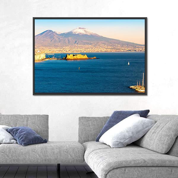 View Of Naples With Vesuvius Volcano Canvas Wall Art-3 Horizontal-Gallery Wrap-25" x 16"-Tiaracle