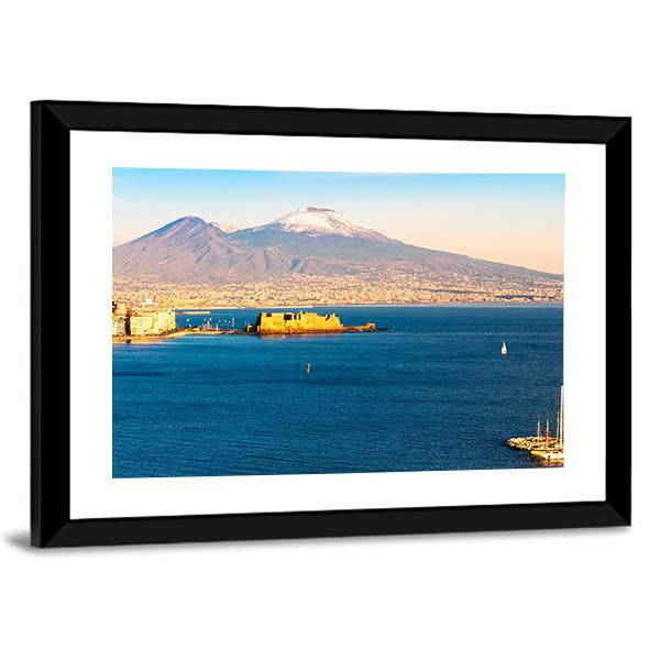 View Of Naples With Vesuvius Volcano Canvas Wall Art-3 Horizontal-Gallery Wrap-25" x 16"-Tiaracle