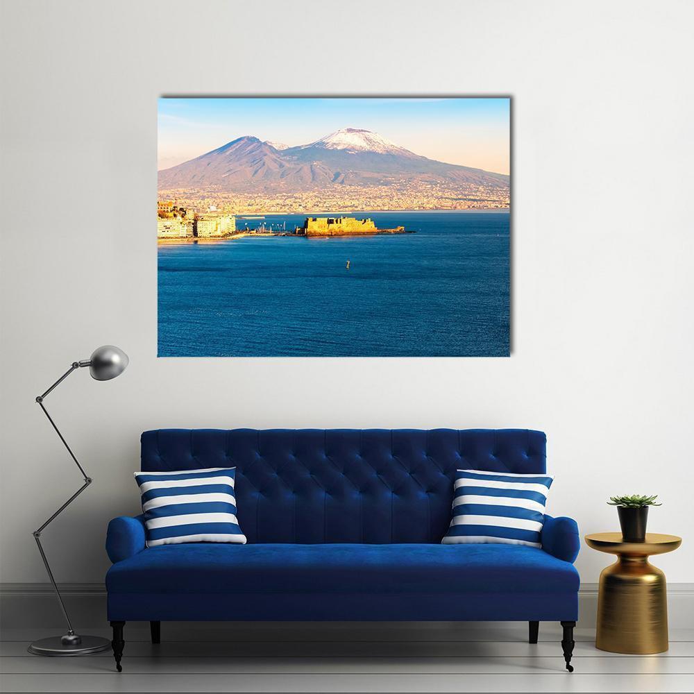 View Of Naples With Vesuvius Volcano Canvas Wall Art-1 Piece-Gallery Wrap-48" x 32"-Tiaracle
