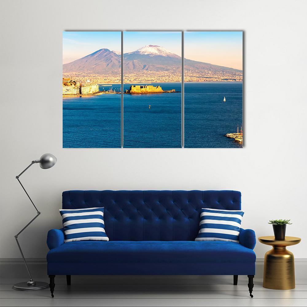 View Of Naples With Vesuvius Volcano Canvas Wall Art-3 Horizontal-Gallery Wrap-37" x 24"-Tiaracle