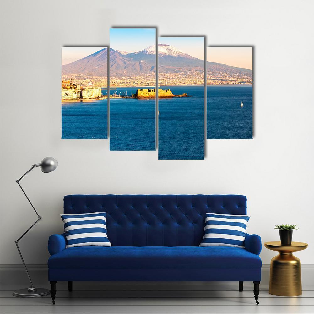 View Of Naples With Vesuvius Volcano Canvas Wall Art-4 Pop-Gallery Wrap-50" x 32"-Tiaracle