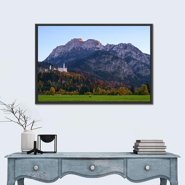 View Of Neuschwanstein Castle Canvas Wall Art-1 Piece-Floating Frame-24" x 16"-Tiaracle