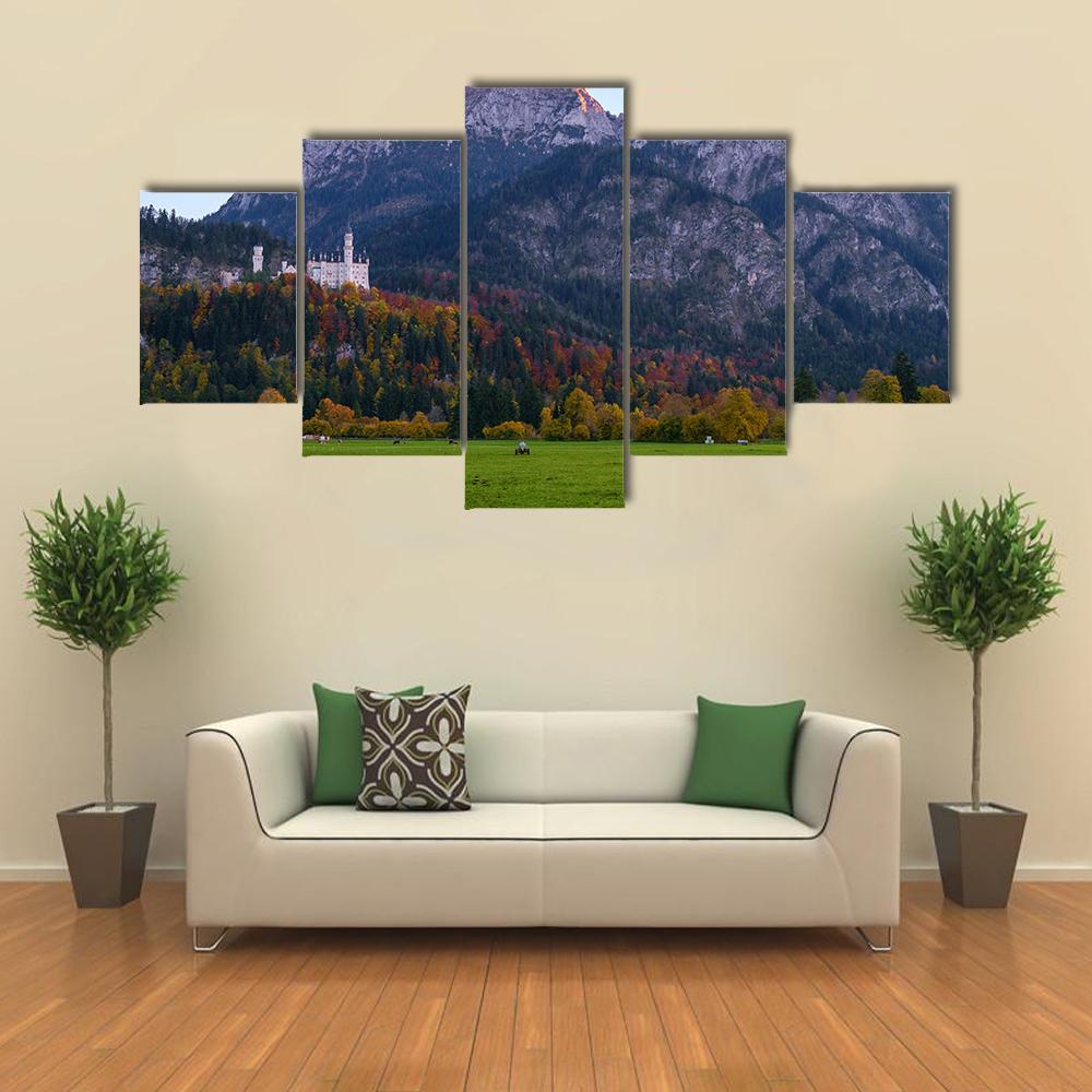 View Of Neuschwanstein Castle Canvas Wall Art-5 Star-Gallery Wrap-62" x 32"-Tiaracle