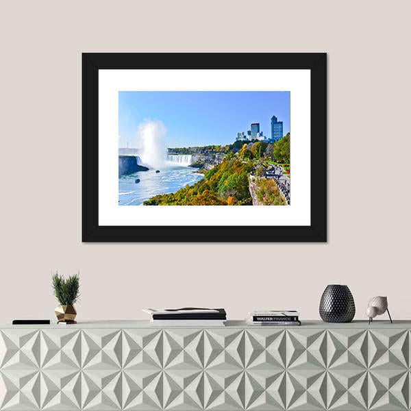 View Of Niagara Falls In Autumn Canvas Wall Art-1 Piece-Framed Print-20" x 16"-Tiaracle