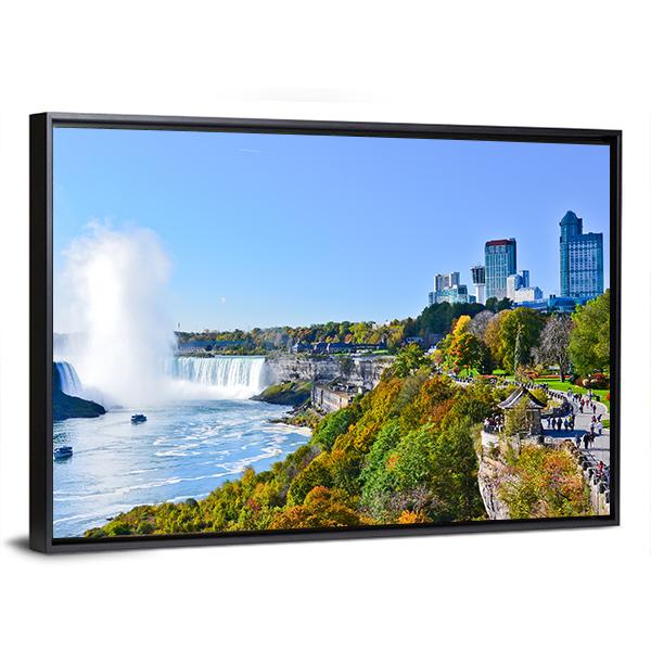 View Of Niagara Falls In Autumn Canvas Wall Art-3 Horizontal-Gallery Wrap-25" x 16"-Tiaracle