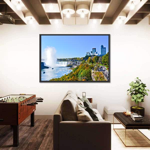 View Of Niagara Falls In Autumn Canvas Wall Art-3 Horizontal-Gallery Wrap-25" x 16"-Tiaracle