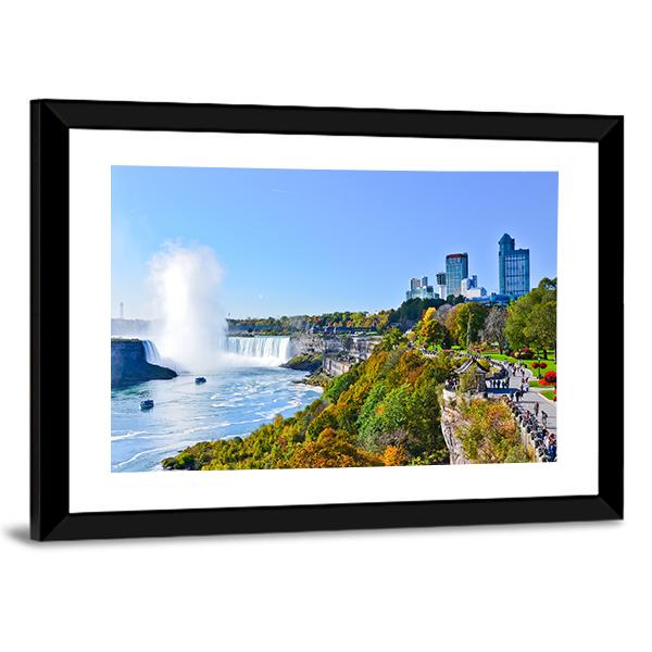 View Of Niagara Falls In Autumn Canvas Wall Art-3 Horizontal-Gallery Wrap-25" x 16"-Tiaracle
