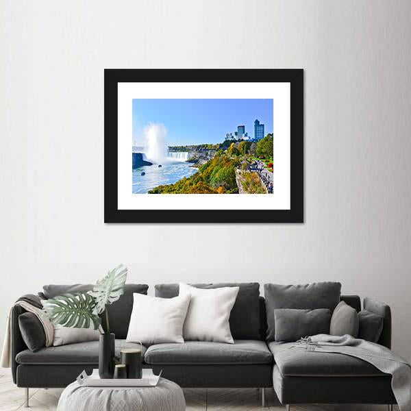 View Of Niagara Falls In Autumn Canvas Wall Art-3 Horizontal-Gallery Wrap-25" x 16"-Tiaracle