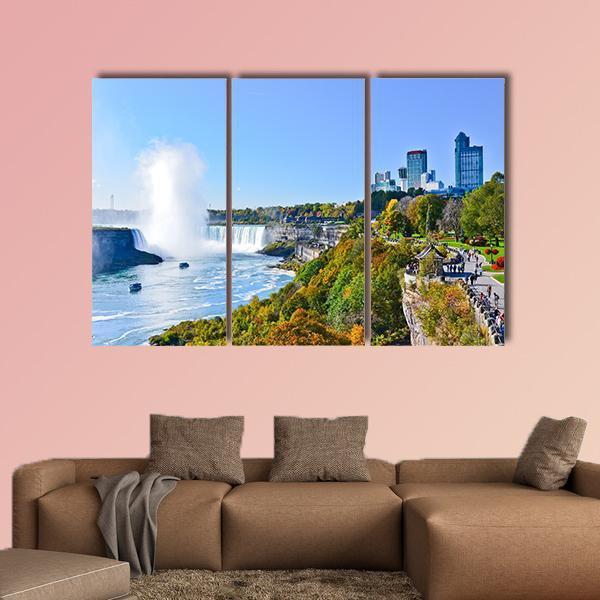 View Of Niagara Falls In Autumn Canvas Wall Art-3 Horizontal-Gallery Wrap-37" x 24"-Tiaracle