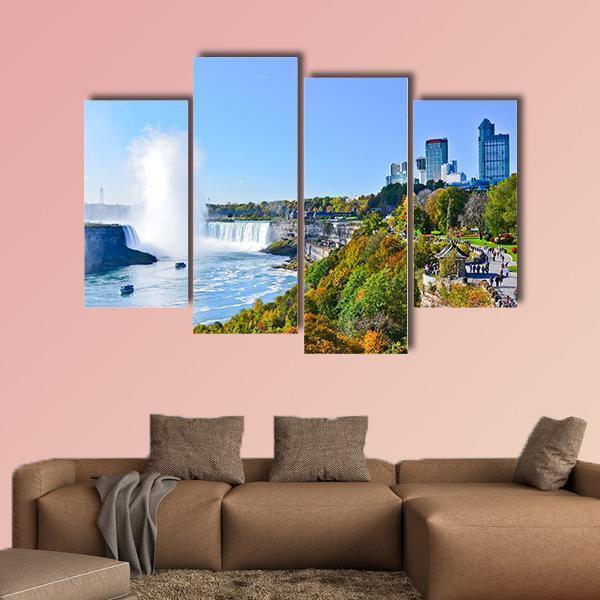 View Of Niagara Falls In Autumn Canvas Wall Art-4 Pop-Gallery Wrap-50" x 32"-Tiaracle