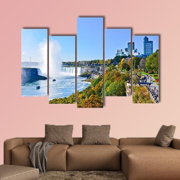 View Of Niagara Falls In Autumn Canvas Wall Art-5 Pop-Gallery Wrap-47" x 32"-Tiaracle