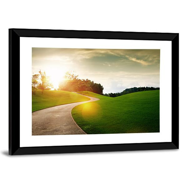 View Of Nice Green Hill And Path During Sunset Canvas Wall Art-3 Horizontal-Gallery Wrap-25" x 16"-Tiaracle