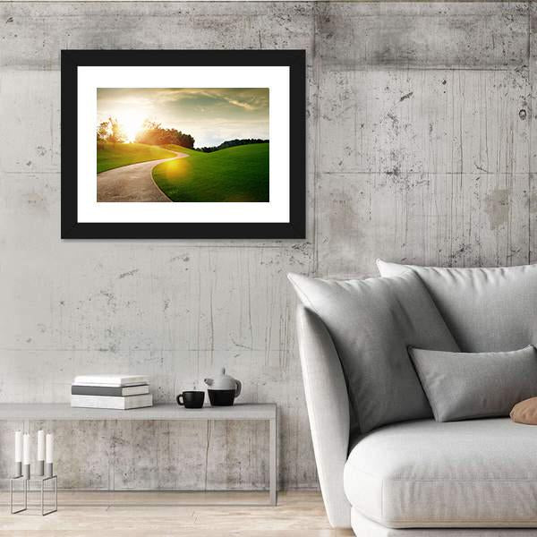 View Of Nice Green Hill And Path During Sunset Canvas Wall Art-3 Horizontal-Gallery Wrap-25" x 16"-Tiaracle