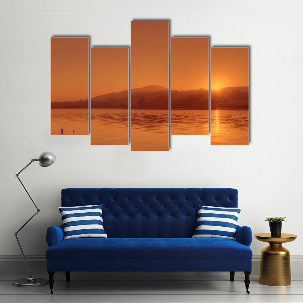 View Of Nile River At Sunset In Egypt Canvas Wall Art-5 Pop-Gallery Wrap-47" x 32"-Tiaracle