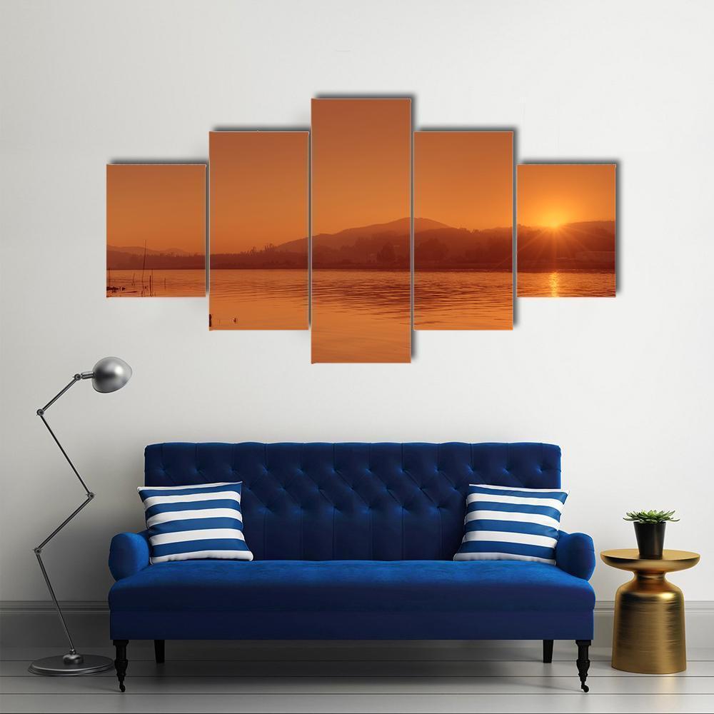 View Of Nile River At Sunset In Egypt Canvas Wall Art-5 Pop-Gallery Wrap-47" x 32"-Tiaracle