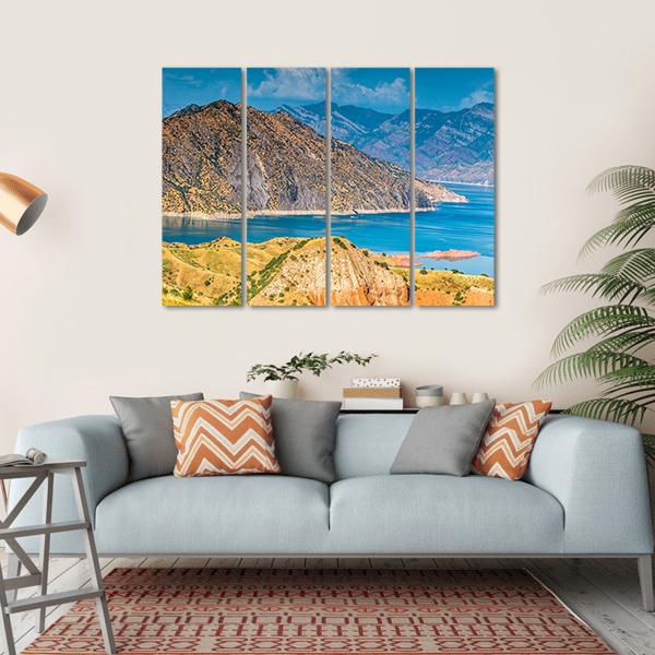 View Of Nurek Reservoir In Tajikistan Canvas Wall Art-4 Horizontal-Gallery Wrap-34" x 24"-Tiaracle