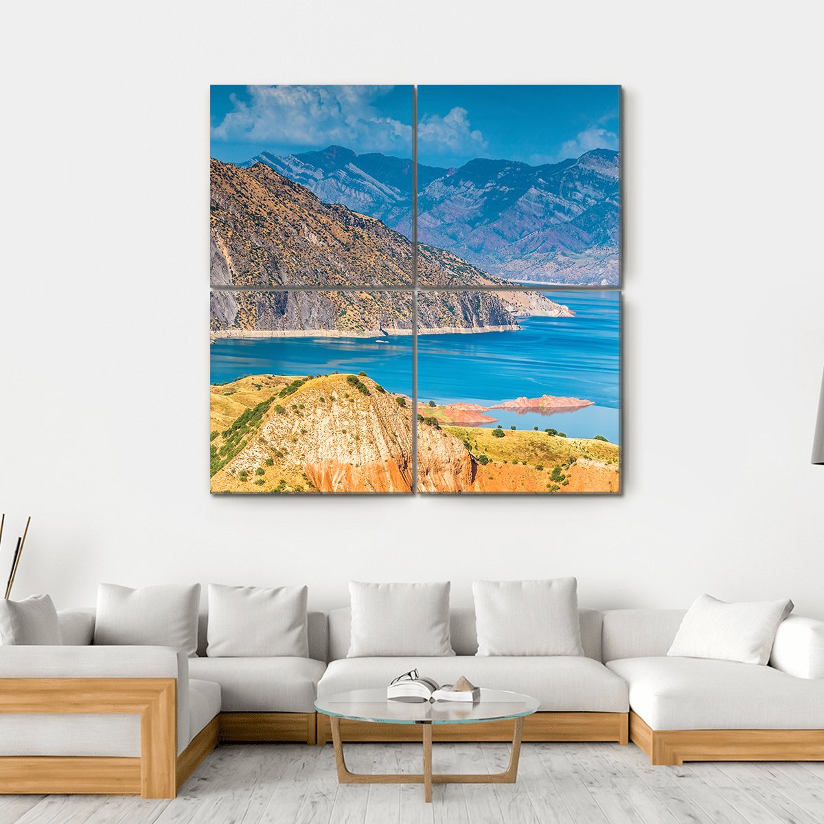 View Of Nurek Reservoir In Tajikistan Canvas Wall Art-4 Square-Gallery Wrap-17" x 17"-Tiaracle