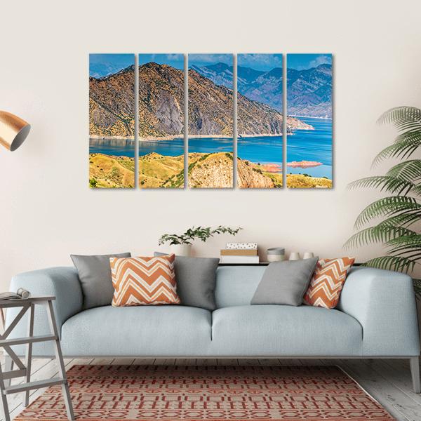 View Of Nurek Reservoir In Tajikistan Canvas Wall Art-5 Horizontal-Gallery Wrap-22" x 12"-Tiaracle