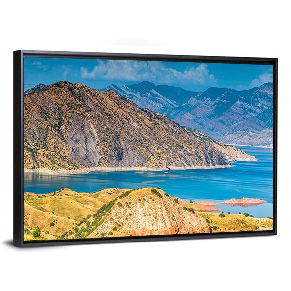View Of Nurek Reservoir In Tajikistan Canvas Wall Art-3 Horizontal-Gallery Wrap-25" x 16"-Tiaracle