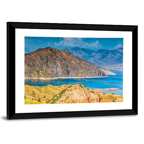 View Of Nurek Reservoir In Tajikistan Canvas Wall Art-5 Horizontal-Gallery Wrap-22" x 12"-Tiaracle