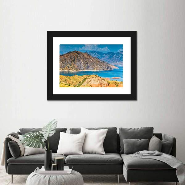 View Of Nurek Reservoir In Tajikistan Canvas Wall Art-5 Horizontal-Gallery Wrap-22" x 12"-Tiaracle
