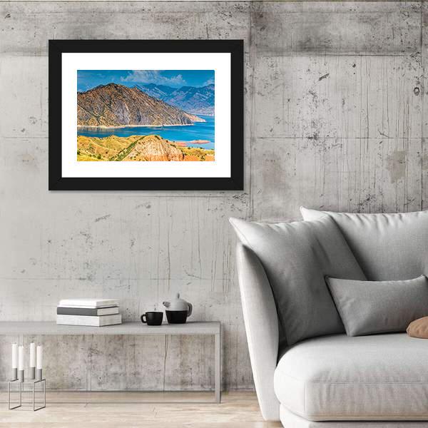 View Of Nurek Reservoir In Tajikistan Canvas Wall Art-5 Horizontal-Gallery Wrap-22" x 12"-Tiaracle