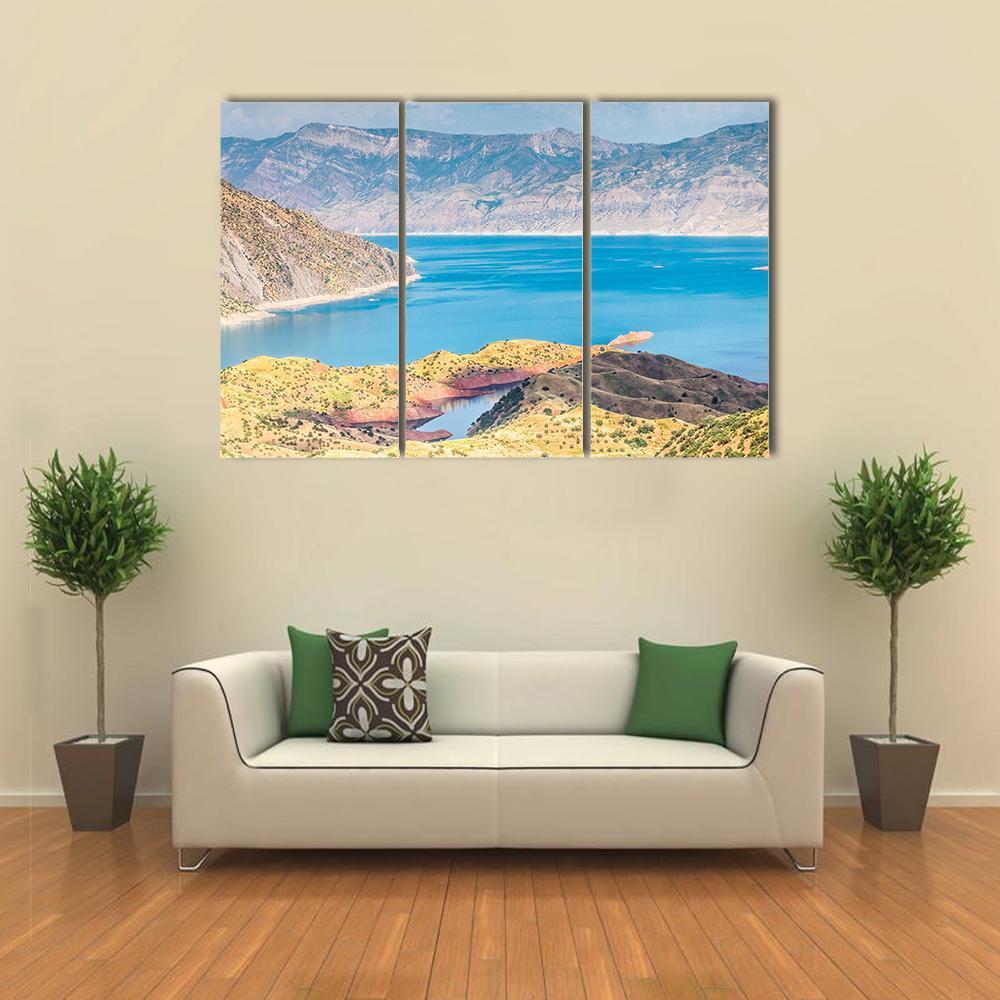 Nurek Reservoir Tajikistan Canvas Wall Art-3 Horizontal-Gallery Wrap-37" x 24"-Tiaracle
