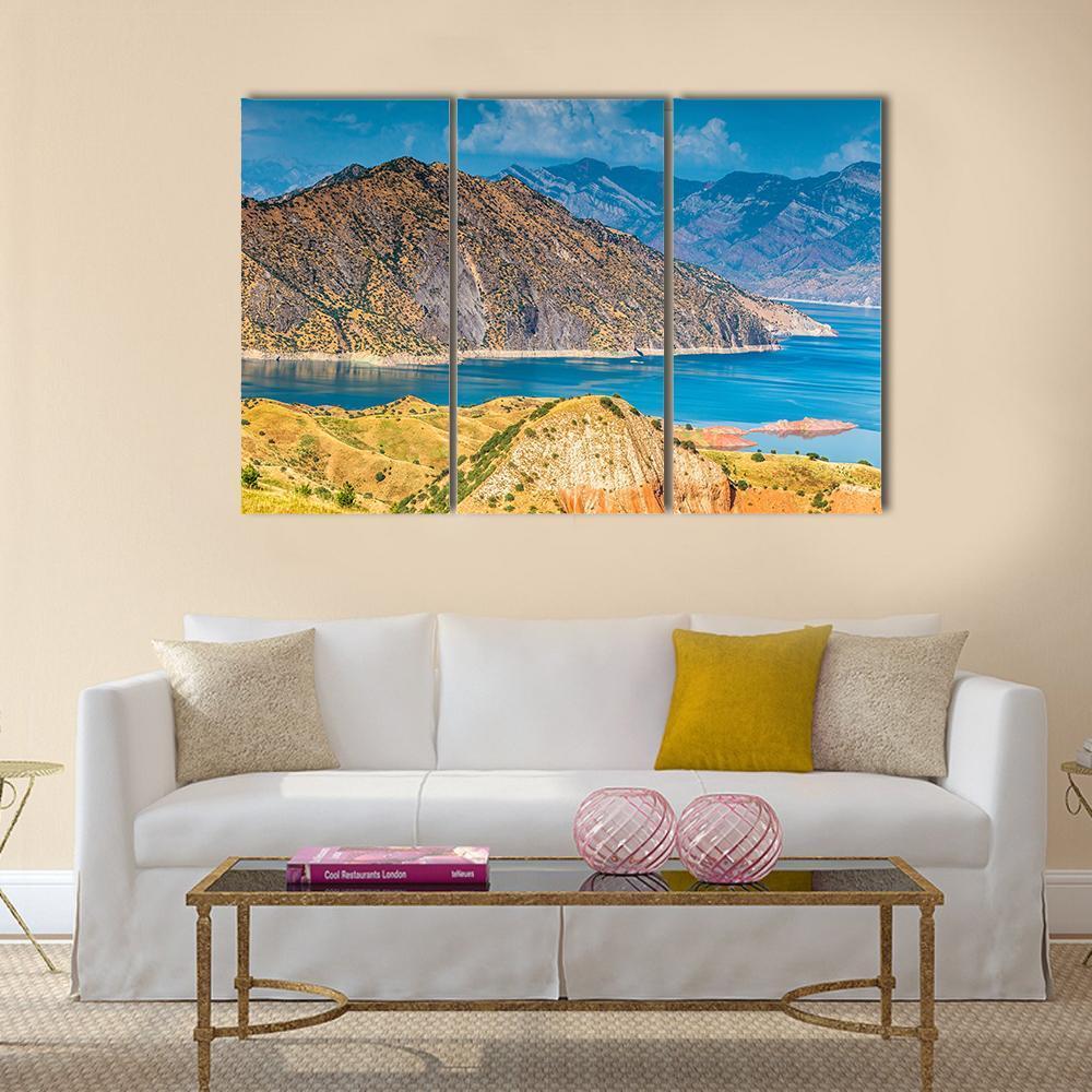 View Of Nurek Reservoir In Tajikistan Canvas Wall Art-3 Horizontal-Gallery Wrap-37" x 24"-Tiaracle