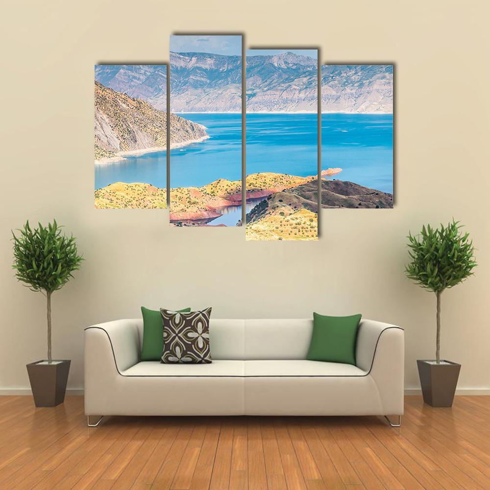 Nurek Reservoir Tajikistan Canvas Wall Art-4 Pop-Gallery Wrap-50" x 32"-Tiaracle