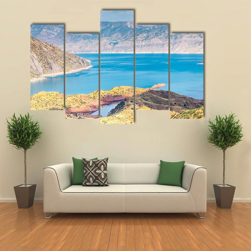Nurek Reservoir Tajikistan Canvas Wall Art-5 Pop-Gallery Wrap-47" x 32"-Tiaracle